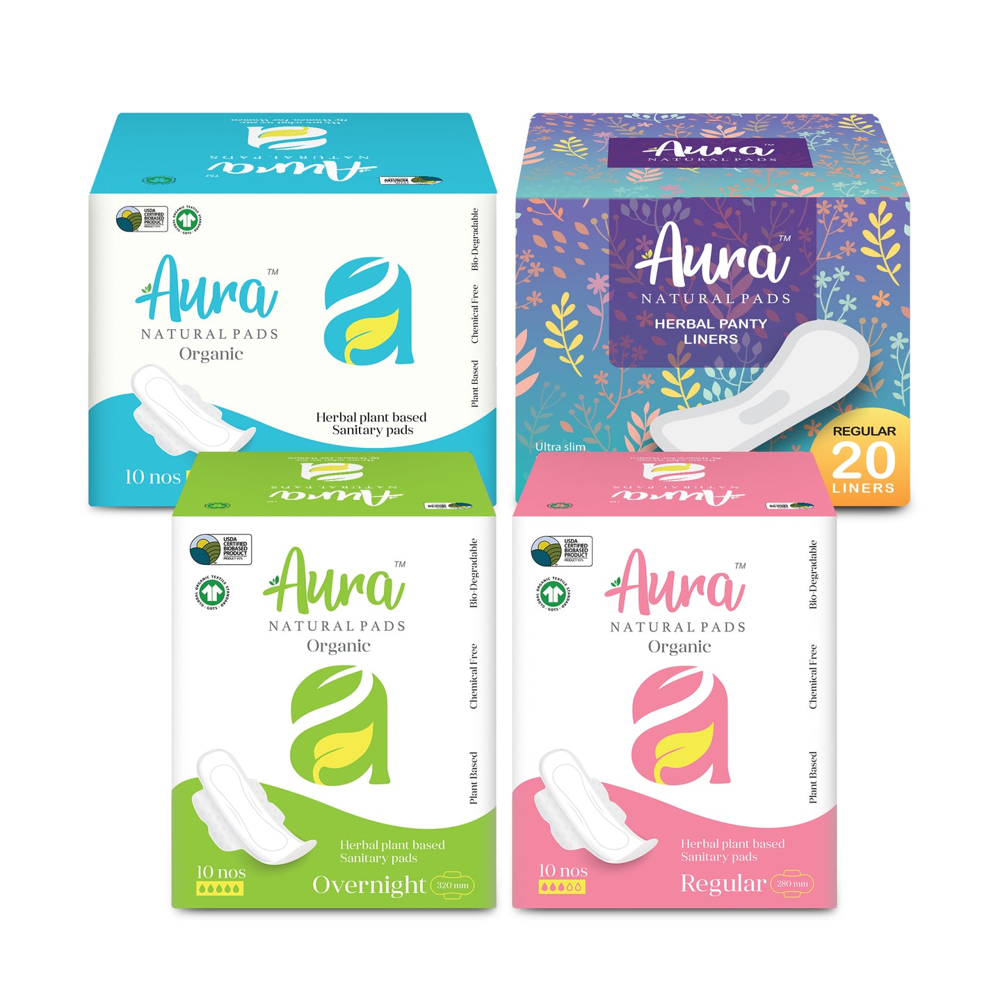 Aura Pads All-In-One Super Pack 36 Pads + Get a FREE 30 Long Liner Pack