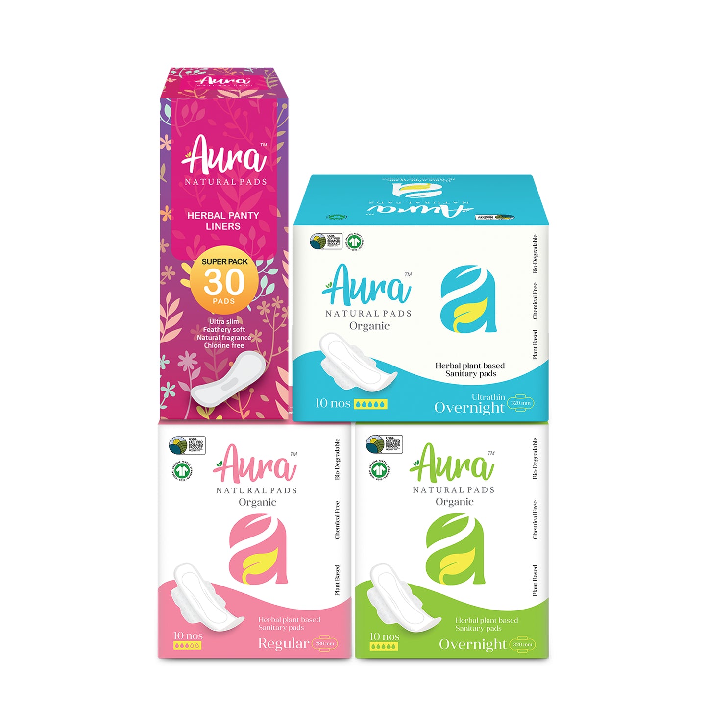 Aura Pads All-In-One Super Pack 36 Pads + Get a FREE 30 Long Liner Pack