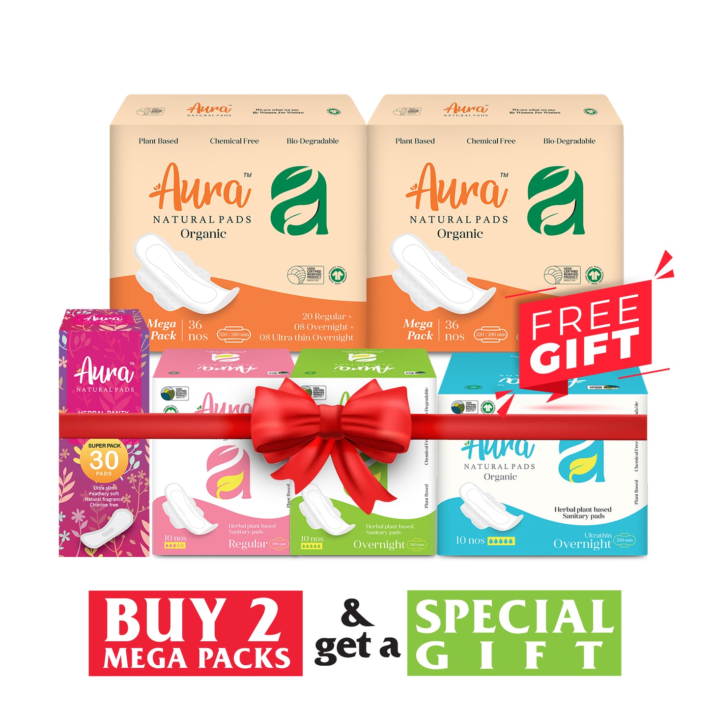 Aura Valentina Pack of 72 Pads + FREE Monthly Pack of 66 pads