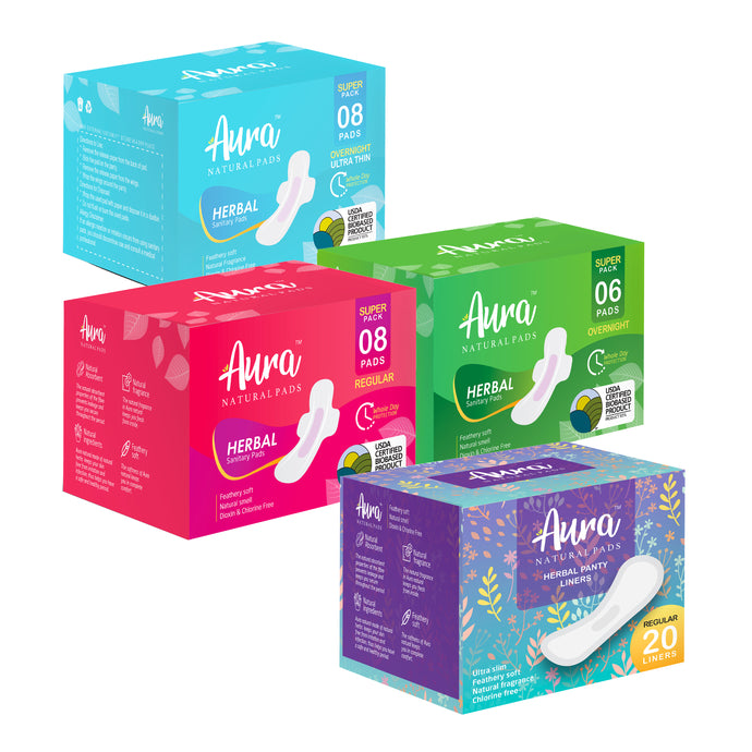 Aura Pads All-In-One Super Pack 24 Pads + Get a FREE Regular 20 Panty Liner Pack